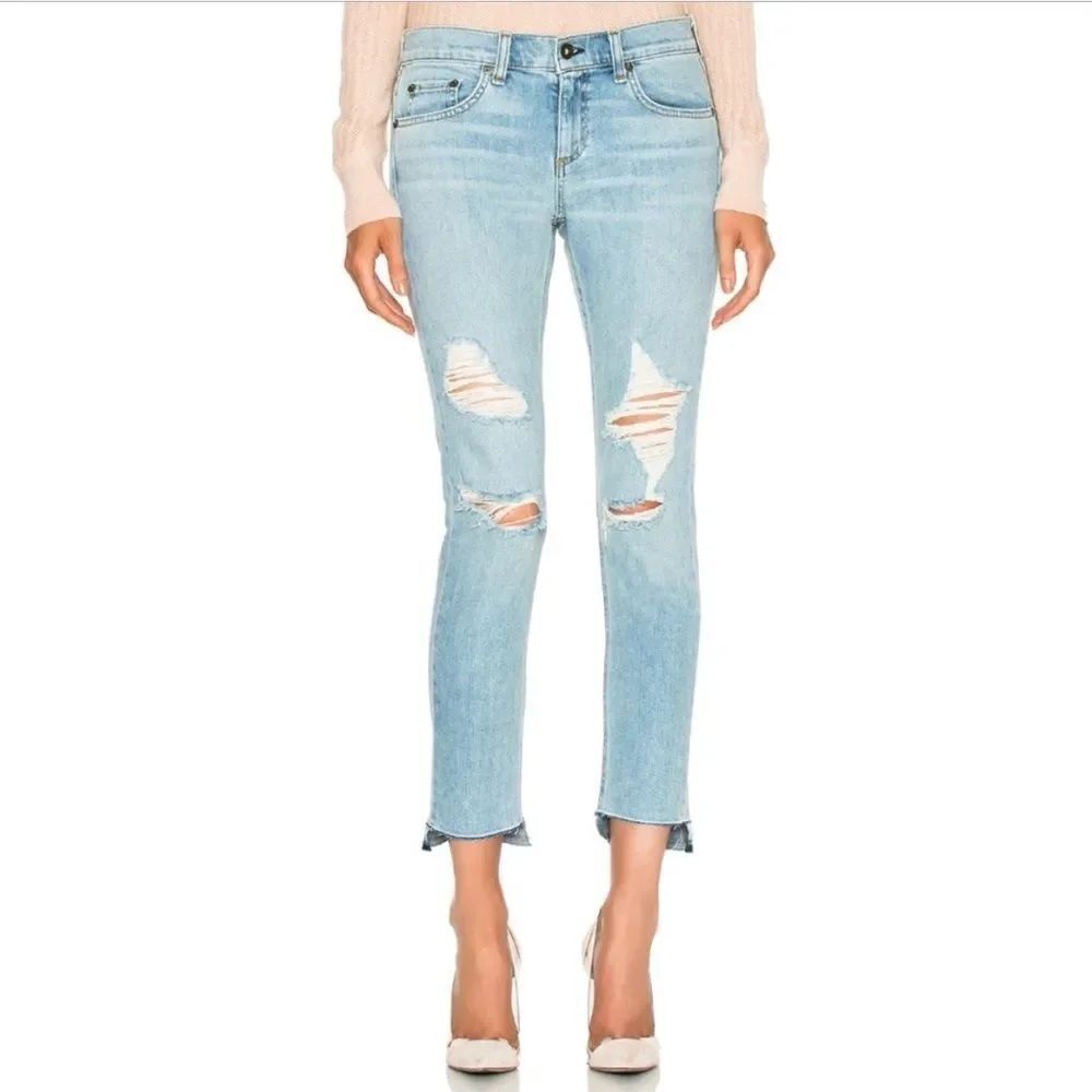 Rag & Bone Dre Capri Distressed Raw Hem Marina Wash